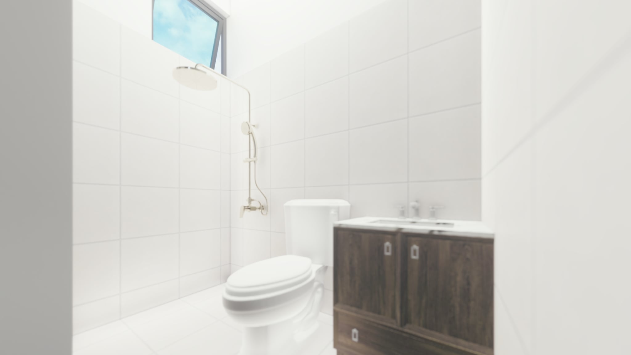 Modern bathroom with rain shower and full tile finish