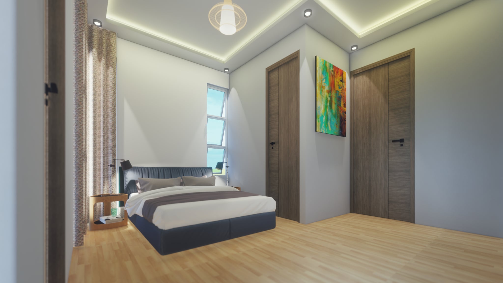 Spacious master bedroom with walk-in closet area